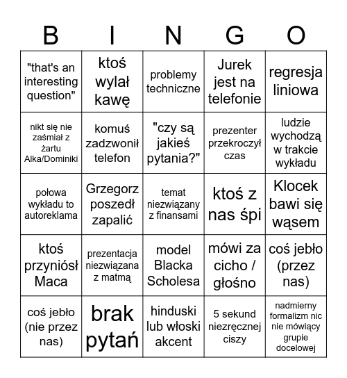 Bingo - edycja konferencyjna Bingo Card