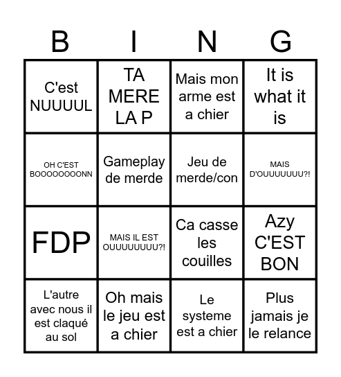 Gaming with Mothé Bingo Card