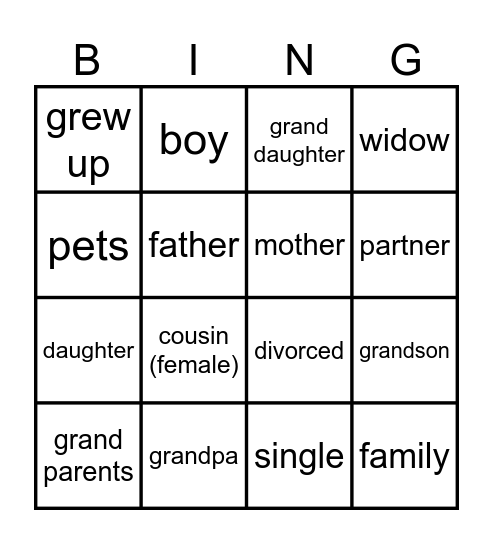 FAMILY Bingo Card