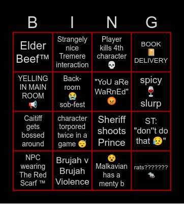 Esquire VtM Bingo Card