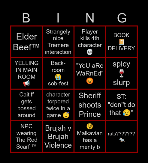 Esquire VtM Bingo Card