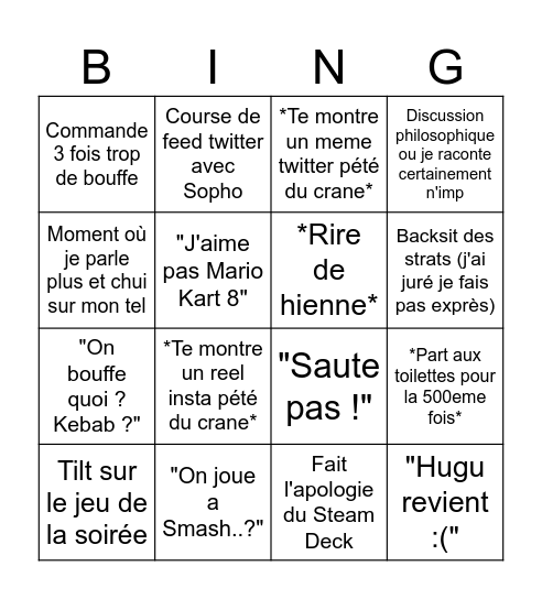 Aymeric, soirée chez Mothé edition Bingo Card
