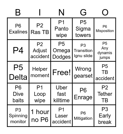 TOP gaming Bingo Card