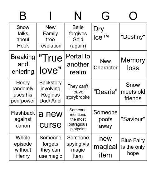 Once Upon a time Bingo Card