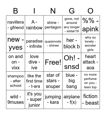 kpop of all time Bingo Card
