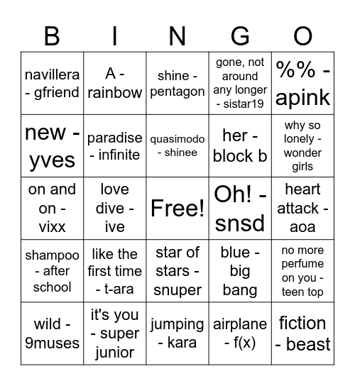 kpop of all time Bingo Card