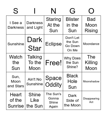 Totally Torrie Eclipse Singo Bingo Card