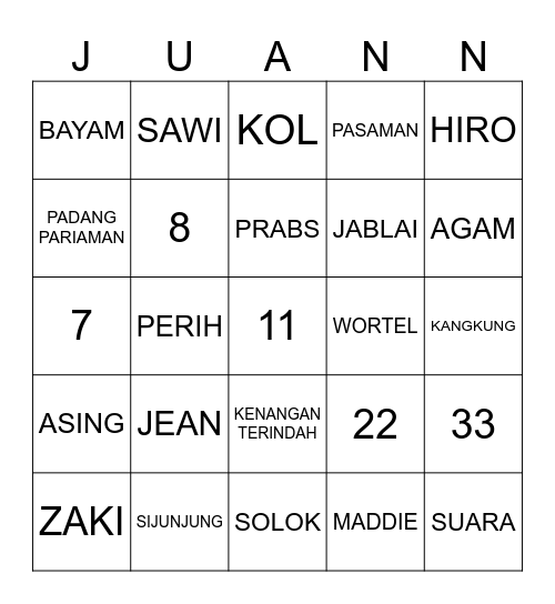 JUAN NARANTA Bingo Card