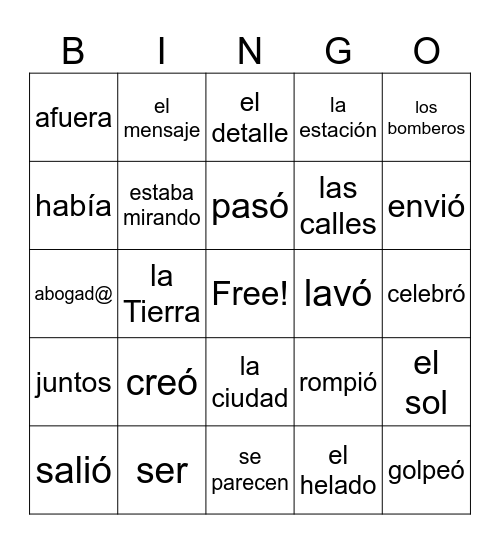 Vocabulario - Nosifer Bingo Card