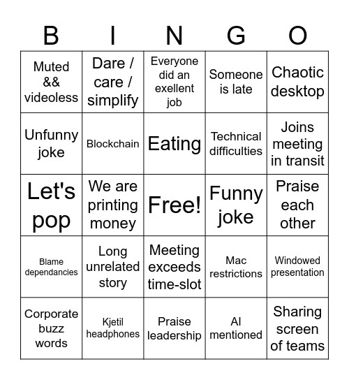Let's pop! Bingo Card