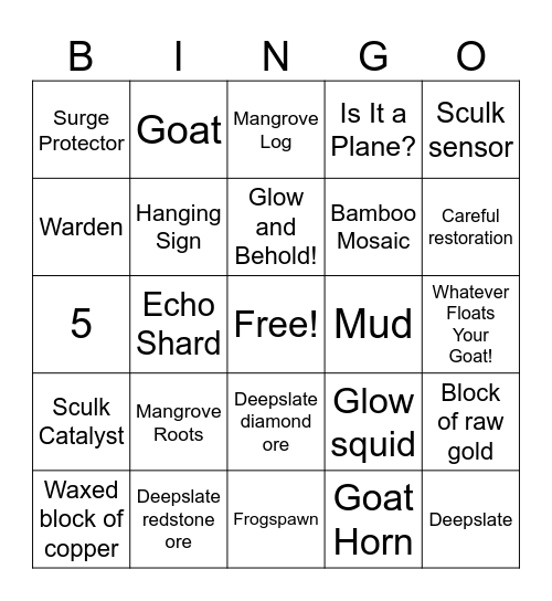 Minecraft 1.17-1.20 Bingo Card