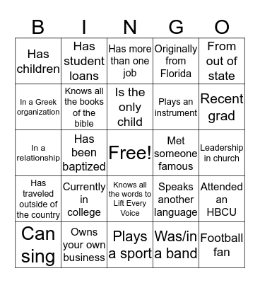 The Outpouring Fellowship  Bingo Card