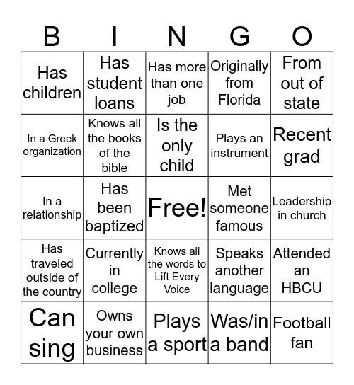 The Outpouring Fellowship  Bingo Card
