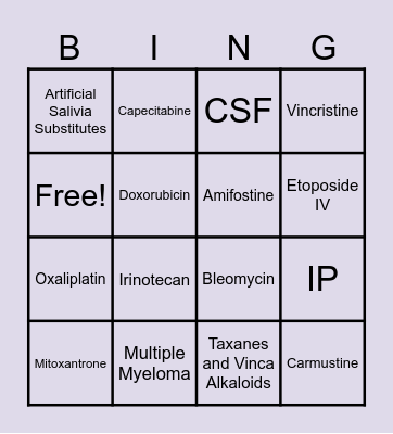 ONCO BINGO Card