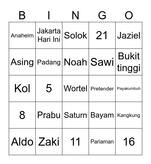 Punya Aldo Bingo Card