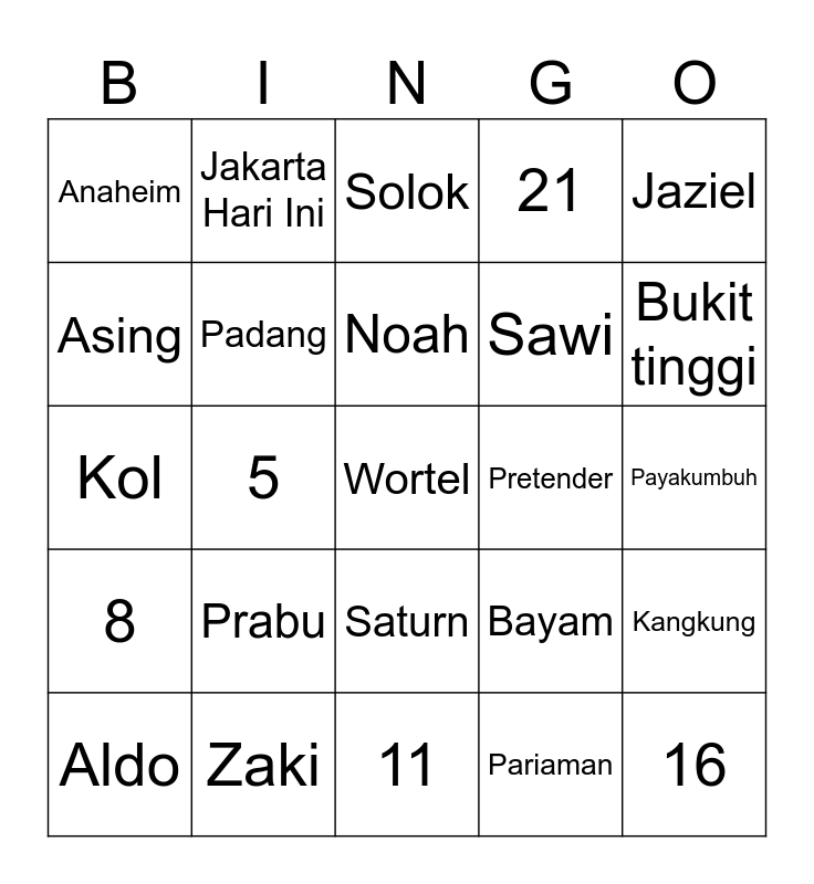 Punya Aldo Bingo Card