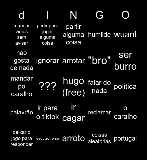 hugo Bingo Card