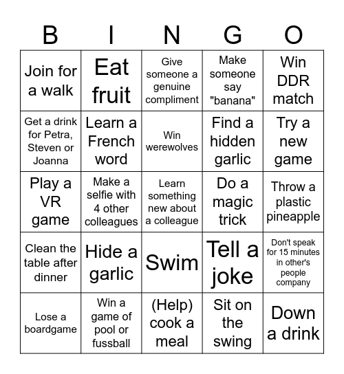 Company weekend Bingo Card