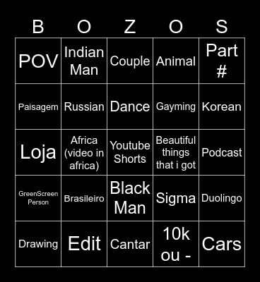 Rodomino fino Bingo Card