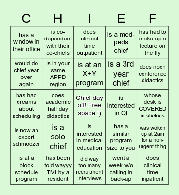Find a graduating chief who... Bingo Card