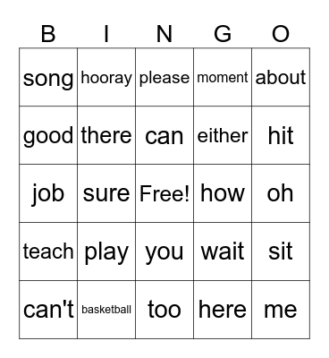 Part 2, Unit 2, 3rd graders Bingo Card