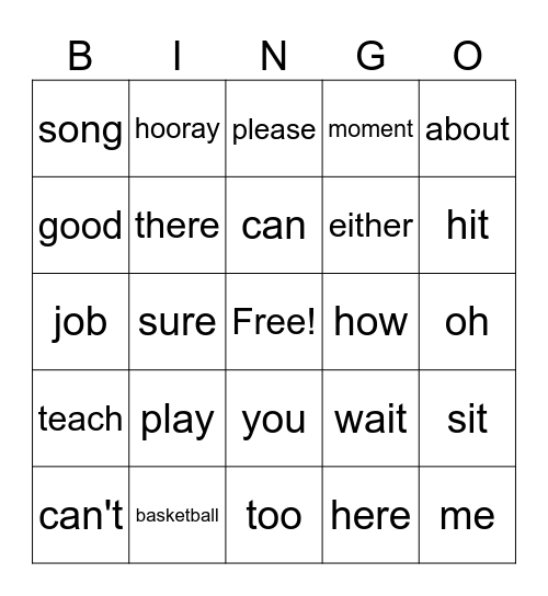 Part 2, Unit 2, 3rd graders Bingo Card