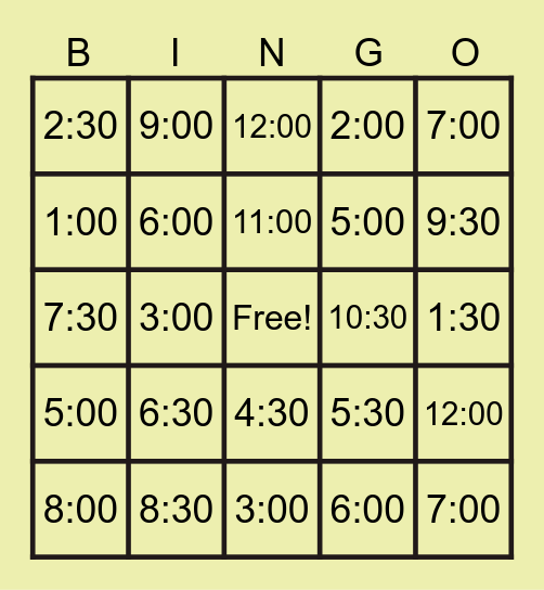 DIGITAL TIME BINGO Card