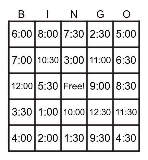 DIGITAL TIME BINGO Card