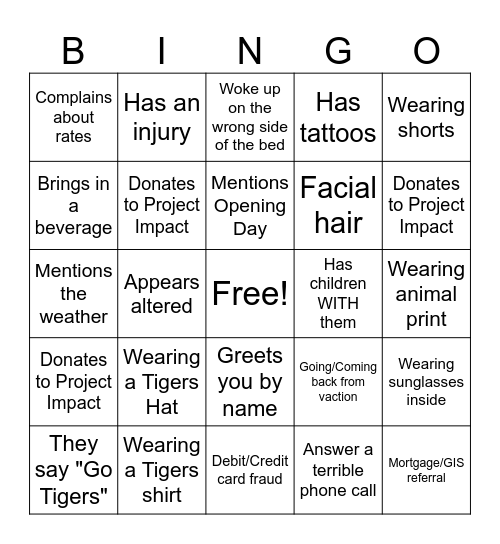 OPENING DAY BINGO Card