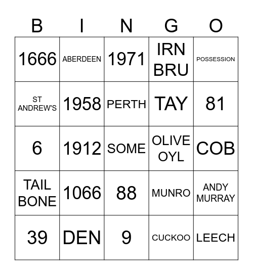 QUIZ BINGO Card