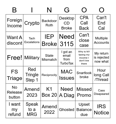 Turbotasic Bingo Card
