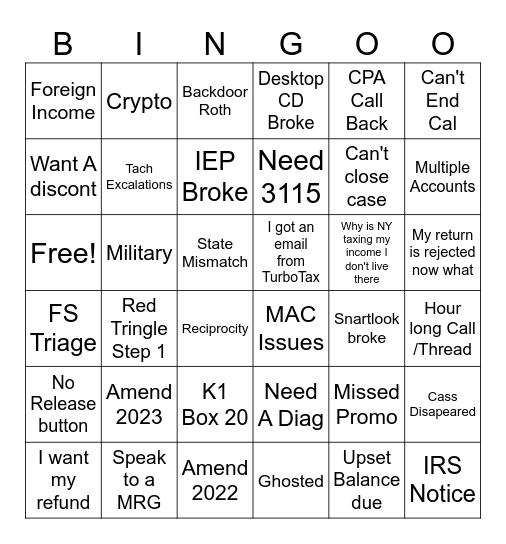 Turbotasic Bingo Card