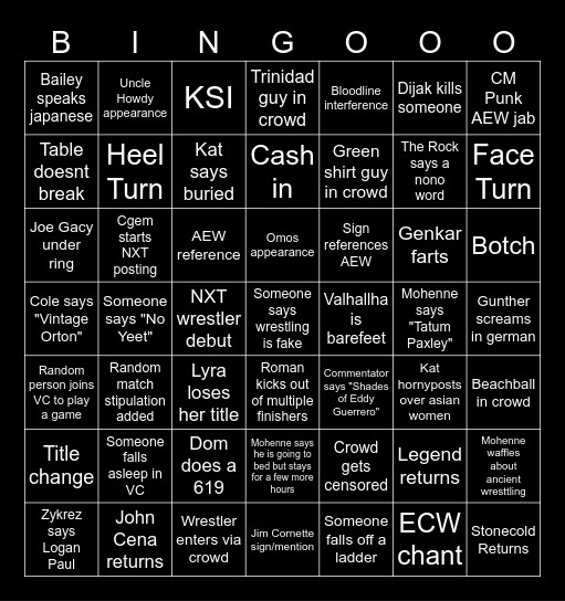 Wrestlemania Weekend Bingo Card