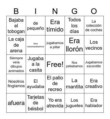 La niñez Bingo Card