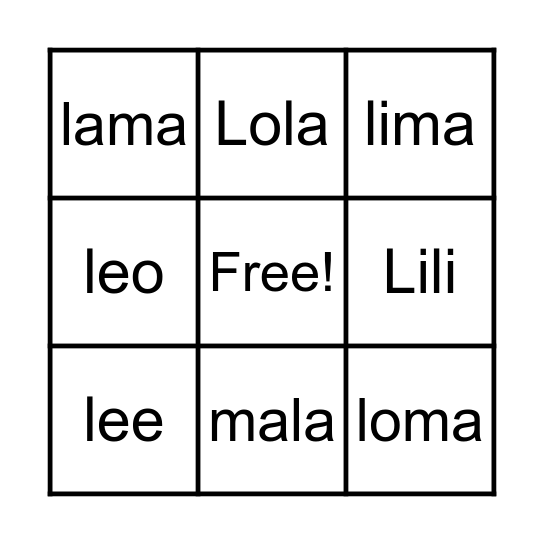 Bingo palabras con L Bingo Card