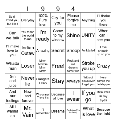 Class of 1994 Bingo Card