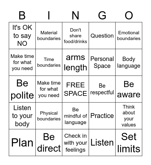 Boundaries Bingo Card