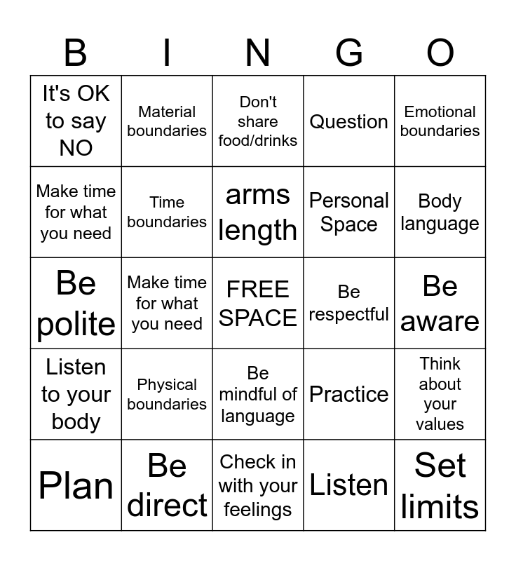 Boundaries Bingo Card