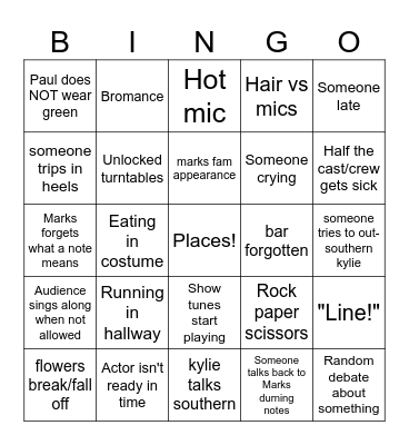 mamma mia Tech Week Bingo Card