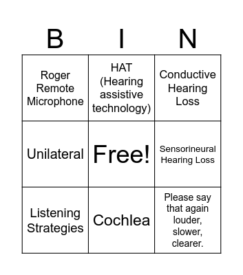 Hearing Self Advocacy! Bingo Card