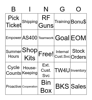 Warehouse BINGO! Bingo Card