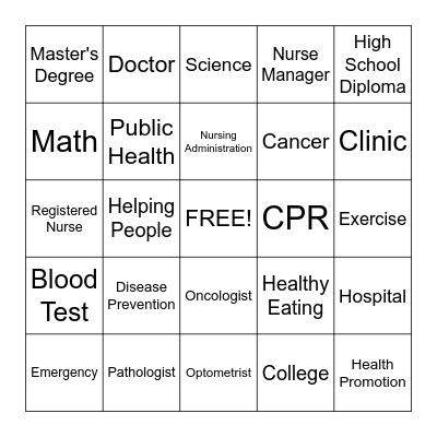 Medical Bingo! Bingo Card