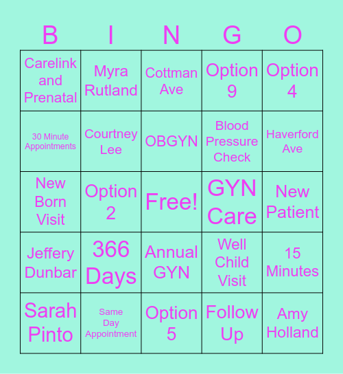 Spectrum Health Bingo Card