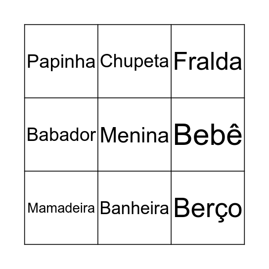 BINGO DA GABRIELLE Bingo Card