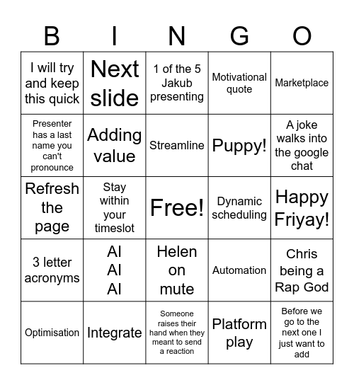 Tech All Hand BINGO Card