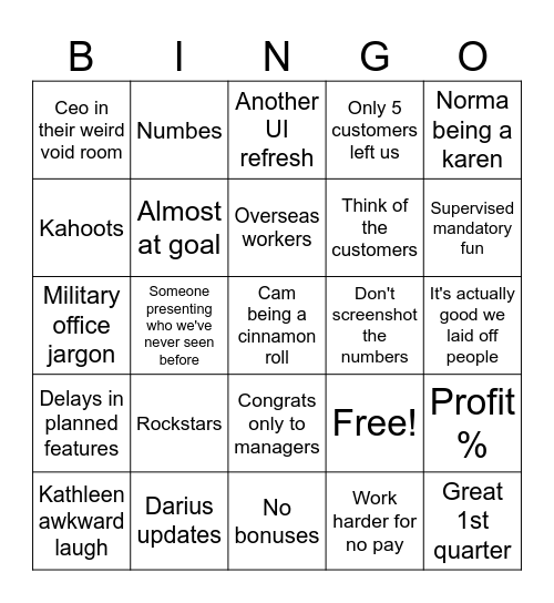 CW Nonsense Bingo Card