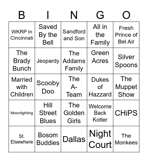 Television Theme Songs Bingo Card