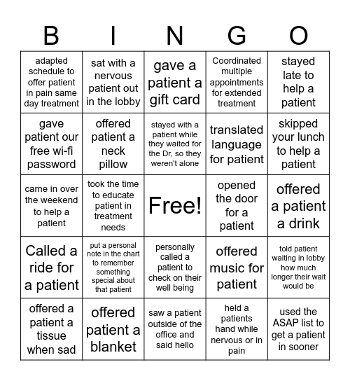 RIVERSTONE "PATIENT CENTRIC" BINGO Card