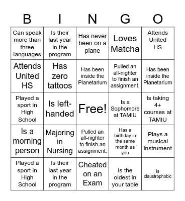 Untitled Bingo Card