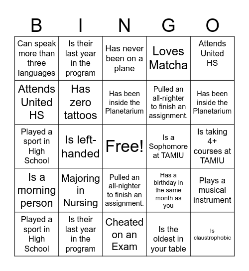 Untitled Bingo Card